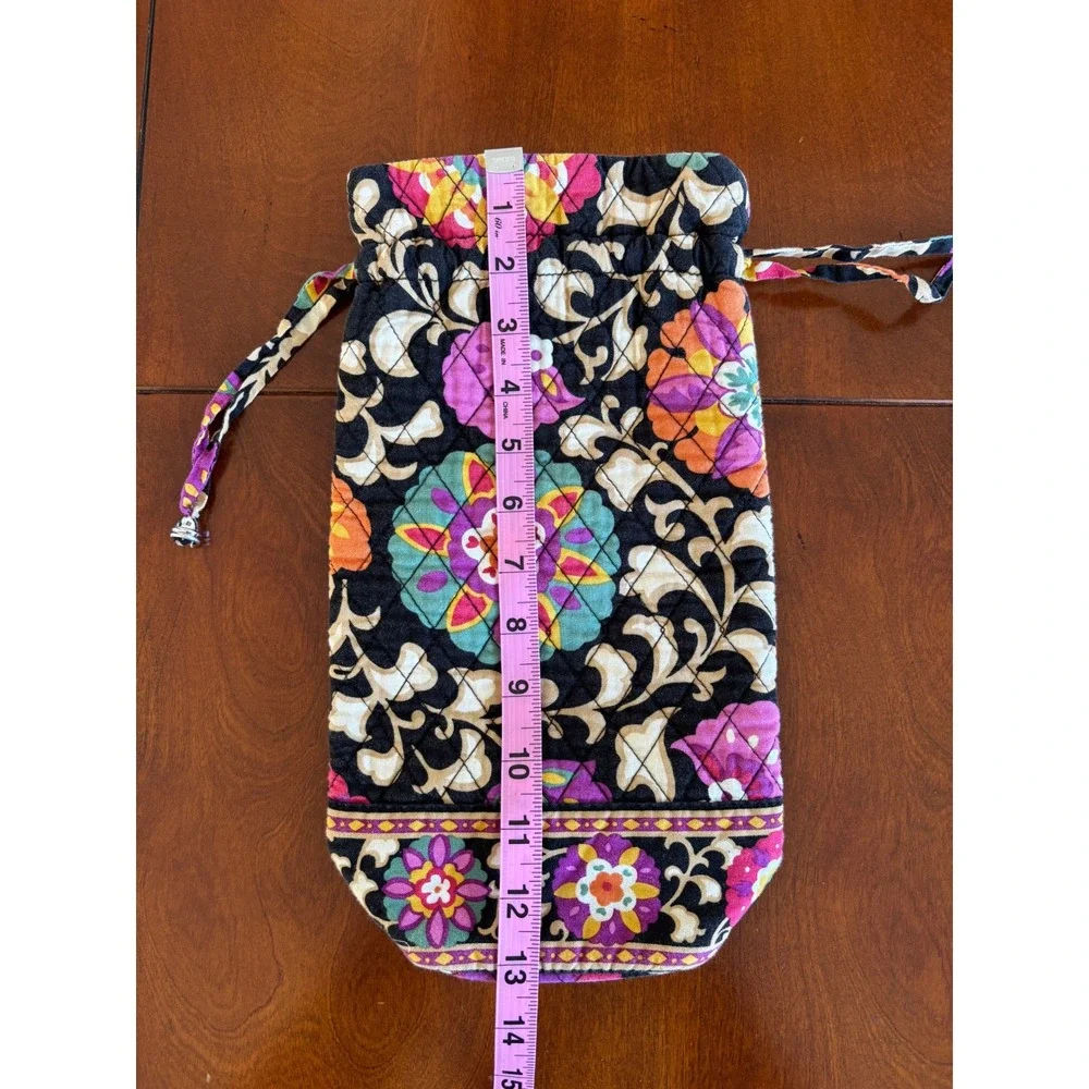 Vera Bradley Quilted Floral Drawstring Wine/Gift Bag Black Pink Orange Purple